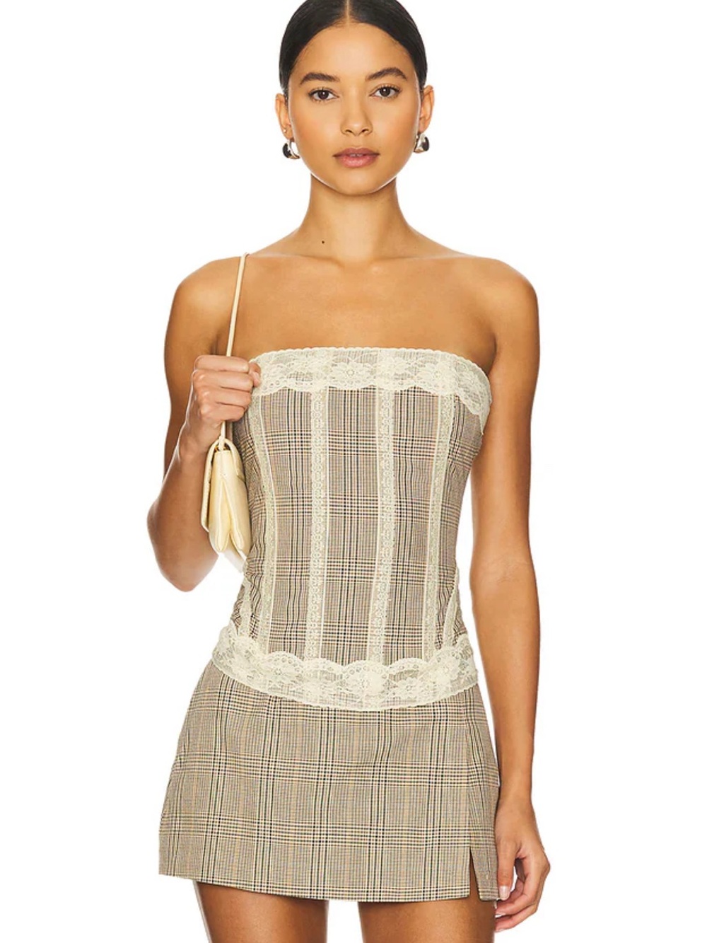 Miaou Libra Corset in Brown Plaid